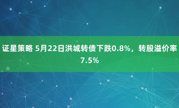 证星策略 5月22日洪城转债下跌0.8%,转股溢价率7.5%